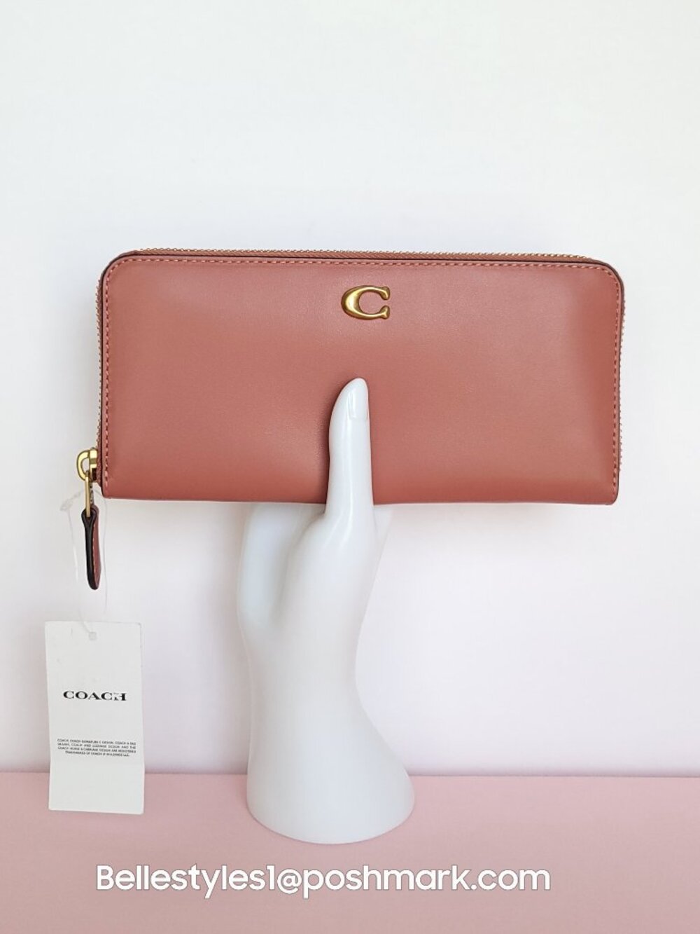 COACH Slim Accordion Refined Calf Leather Wallet with Back Slip Pocket-Dk Peach⭐